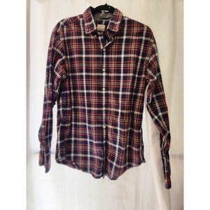J.Crew Size M Men's Long Sleeve Button Down Cotton Plaid Burgundy Navy Shirt